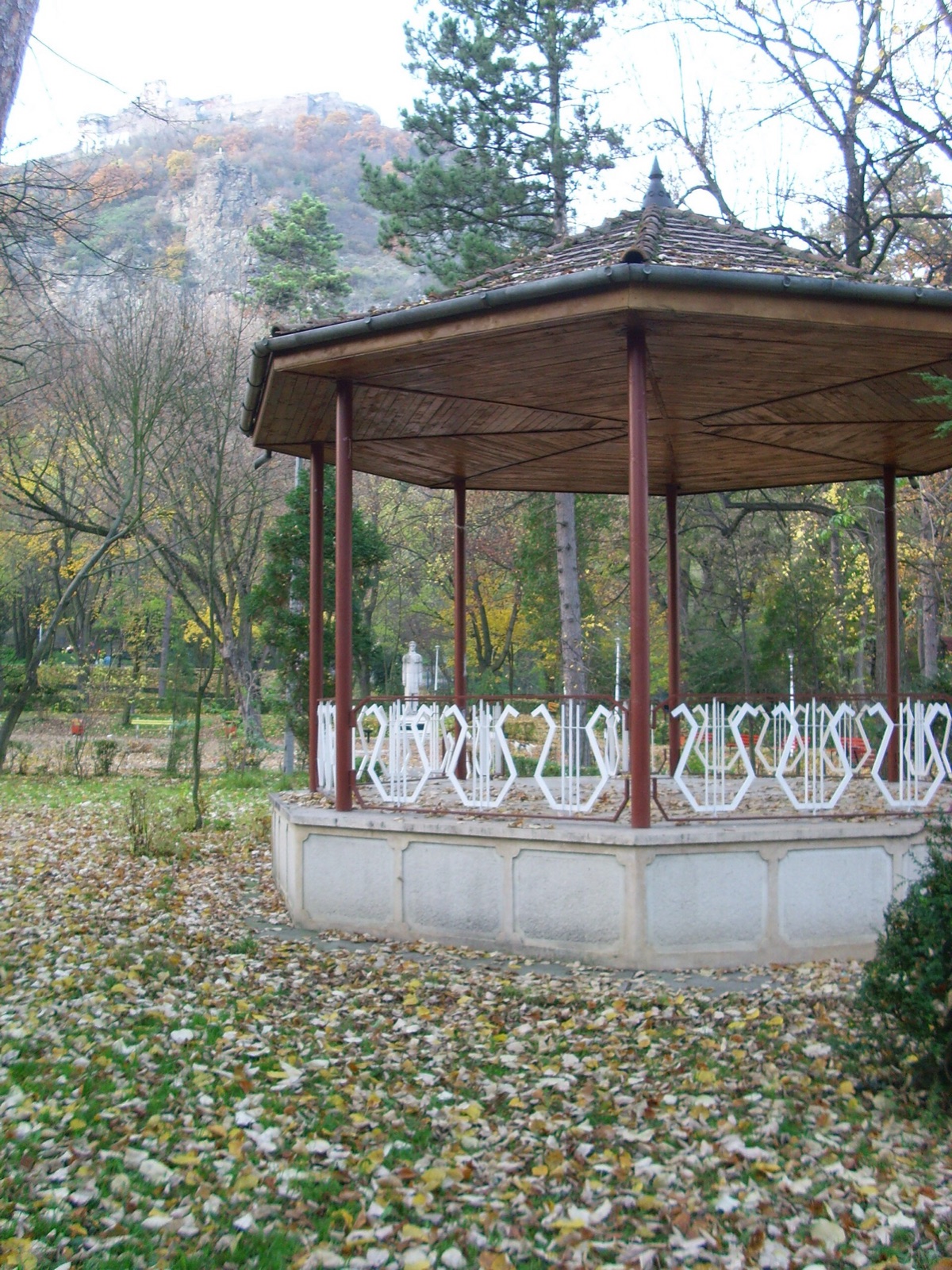 Chioșcul de muzică din parc, cu Dealul Cetății în spate